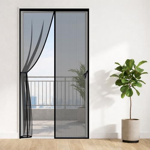 Classic Mosquito Net for Door Fiberglass Magnetic Curtain Auto Closing Insect Screen for All Door Types with Self Adhesive Hook Tape (205X90cms, Black)