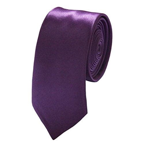 Soophen Mens Solid Color 2" Skinny Tie- Purple