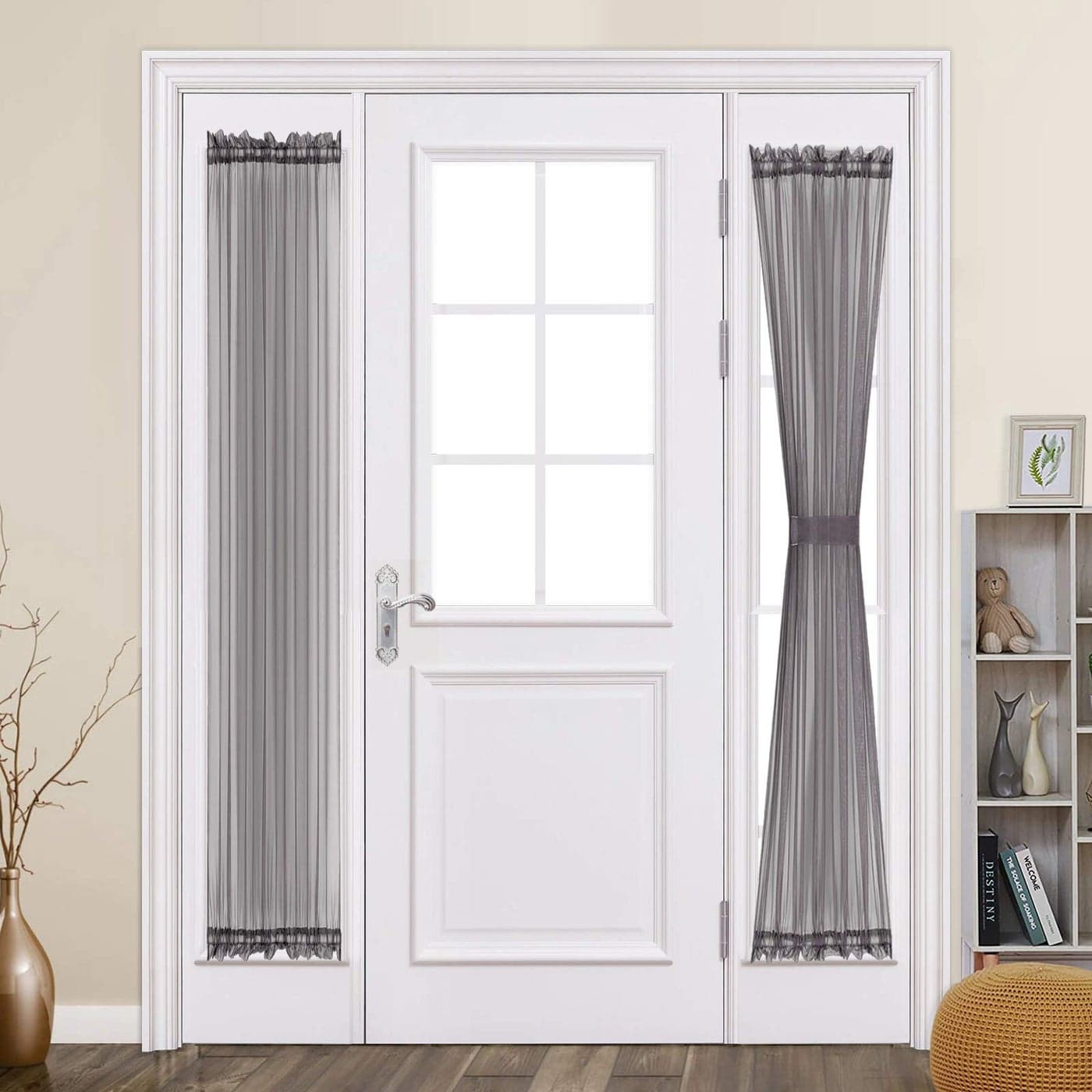 MIULEE 2 Panels Sidelight French Door Curtains Sheer Light Filtering Window Treatment 25 x 72 Inches with Tieback 2 Panels Dark Grey
