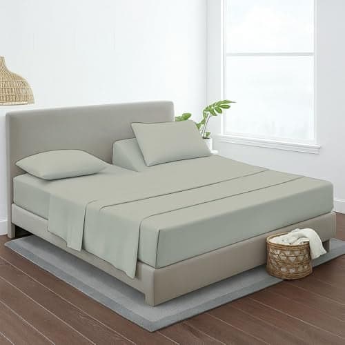 MyGiza Sheets 4 Pcs Top Split King Sheet Sets for Adjustable Bed, 100% Giza Cotton Perfect for Sleep Number Beds, King 34" Down Flex Head, Fits 16" Deep Mattress, Light Grey Solid