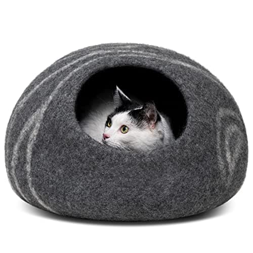 MEOWFIA Cat Cave – Premium Felt Cat Bed for Indoor Cats, Handmade 100% Merino Wool (Large, Dark Grey)