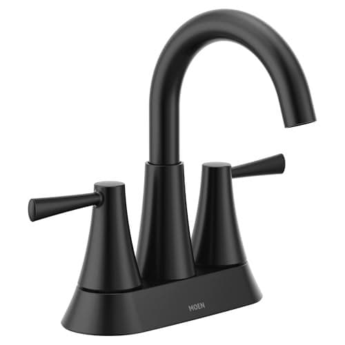 Moen Ronan Matte Black Two-Handle 4" Centerset Modern Bathroom Faucet with Push-Down Drain, 84022BL