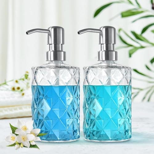 Luxansa Pack of 2 Clear Glass Liquid Soap Dispenser Set for Bathroom, Wash Basin Hand wash Accessories Bottle, Handwash Dispenser with Press Pump Bottle, Sanitizer Dispenser for Kitchen