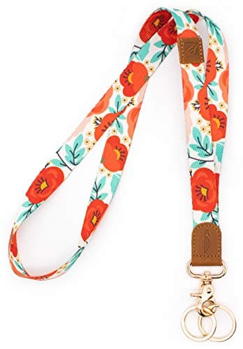 POCKT Red & Mint Blue Floral Poppy Lanyard for Keys