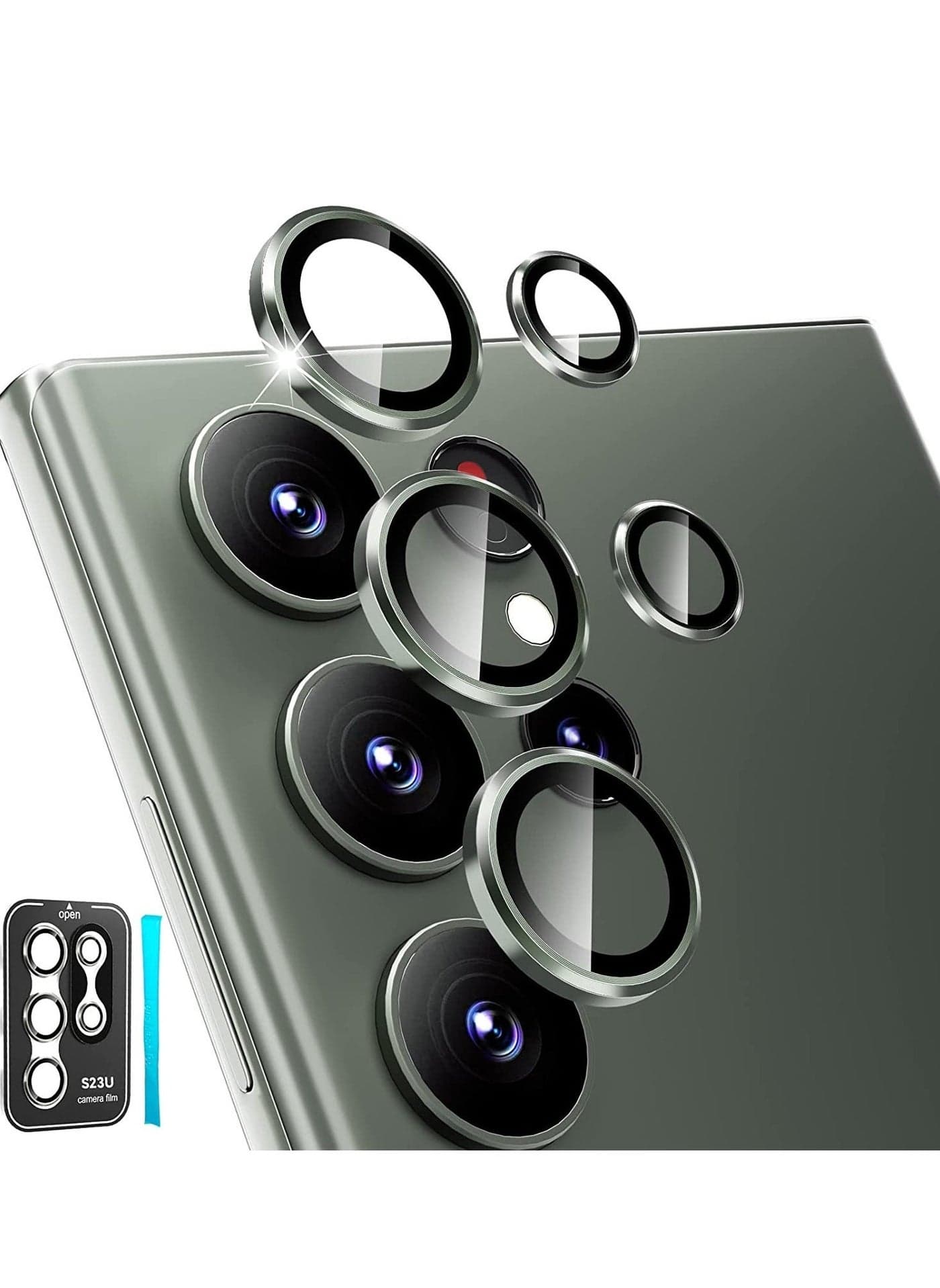 Samsung Galaxy S23 Ultra Camera Lens Protector, 9H Tempered Glass + Aluminum Alloy Metal Individual Lens Screen Ring for S23 Ultra 6.8in 5G 2023 - GreenThe Samsung Galaxy S23 Ultra Camera Lens Protect