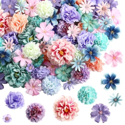 Cindeer 200 Pcs Fake Flower Heads for Crafts Mini Silk Flower Heads Faux Rose Artificial Daisy Blossom Heads Decorative Flowers for Home Bride Bridesmaid Wedding Centerpieces 27 cmBlue Purple
