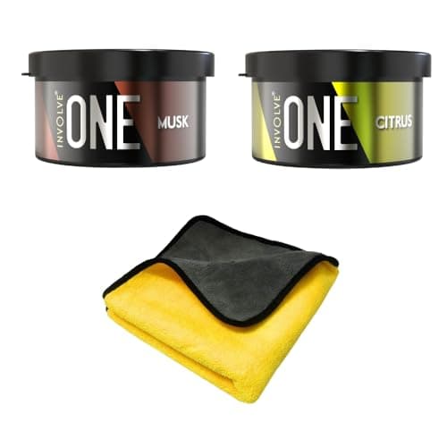 Involve your senses One Fiber Combo- Musk & Citrus Car perfume with Microfiber Cloth (Multicolour)| Car Air Freshener |Car accessories Interior