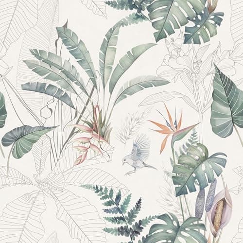 MANONIRIA Peel and Stick Wallpaper Tropical Botanical Palm Tree Leaf Contact Paper Waterproof Self Adhesive Removable Floral Boho Vinyl Roll for Bathroom Bedroom Living Room Kitchen 17.32" x 118.11"