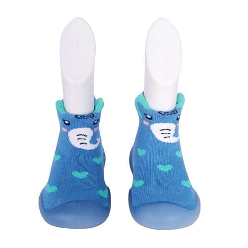 Infantso Cute Heart Anti-Skid Cotton Baby Socks Shoes with Lightweight Soft Sole for New Born 0-2 Years, Ankle Socks for Infants Shower Gifts, Walking Baby Sneakers 12-18 M