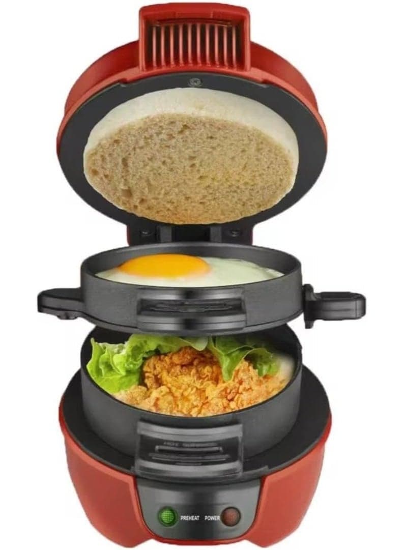 Electric Burger Maker Machine 600W Non-Stick Burger Grill With Rapid Heating System, Easy To Clean Surface, Compact Kitchen Appliance For Delicious Homemade Burgers And Breakfast Recipes