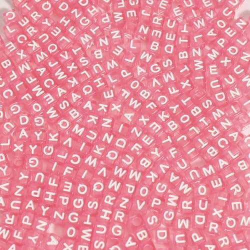 1200pcs 66mm Alphabet Beads Transparent Pink Cube Acrylic White Letter Beads for Bracelets and Jewelry Making