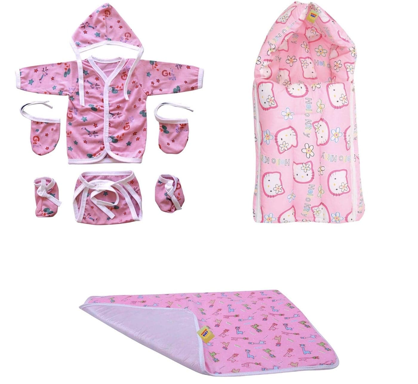 Fareto New Born Baby Gift Pack of Essential Items (0-6 Months) (Pack of 7 with Sleeping Bag)