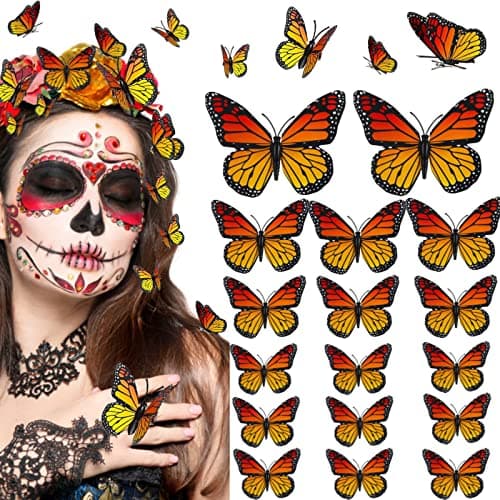 12 Pcs Dia De Los Muertos Monarch Butterfly Hair Clips, 4 Size 3D Simulation Butterflyr Hair Barrettes Butterfly Headwear Clips for Halloween Day of the Dead Decorations (12 Pieces)