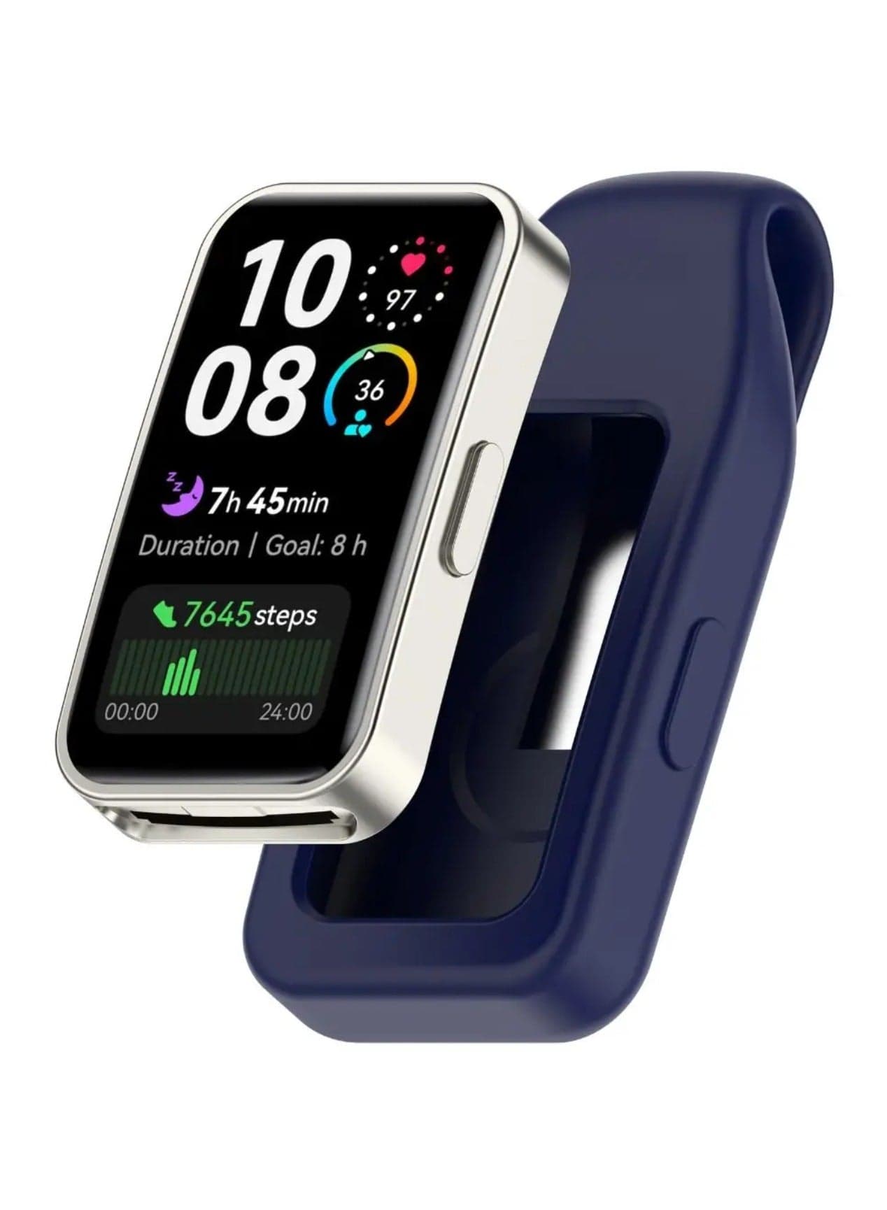 1pcs Steel Clip Silicone Case Replacement Anti-lost Buckle Holder Anti-Scratch Soft Protective Sleeve for Huawei Band 10 for Huawei Band 9 for Huawei Band 8 Smart Watch (Dark Blue)