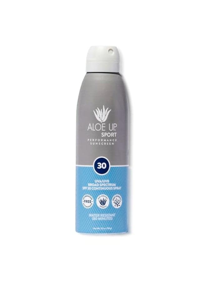 Aloe Up Sport Continuous Spray Sunscreen SPF 30 Broad Spectrum UVAUVB Sunscreen Protector for Face and Body With Aloe Vera Gel Fast Absorbing Sheer Formula Reef Safe FragranceFree 6 Oz