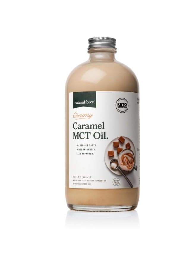 Creamy Caramel MCT Oil – Non Dairy, Keto Certified, Emulsified MCTs for Low-Carb, Ketogenic Coffee, Smoothies, & Shakes - Mixes Instantly + No Blending Required – 16 Oz Glass Bottle