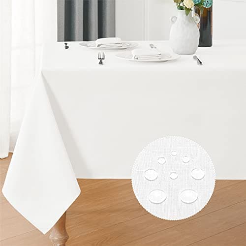 Veblandy Rectangle 4 Feet Tablecloth 60x84 inch Linen Textured Table Cloth Stain and Wrinkle Resistant Washable Polyester, Decorative Table Cover Waterproof for Dining, Buffet and Camping, White
