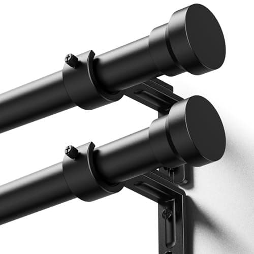 YaFex Curtain Rods 2 Pack 32-84 Inch, Heavy Duty 1 Inch Curtain Rod, Black Long Adjustable Window Treatment Rods, Modern Design, Easy Installation