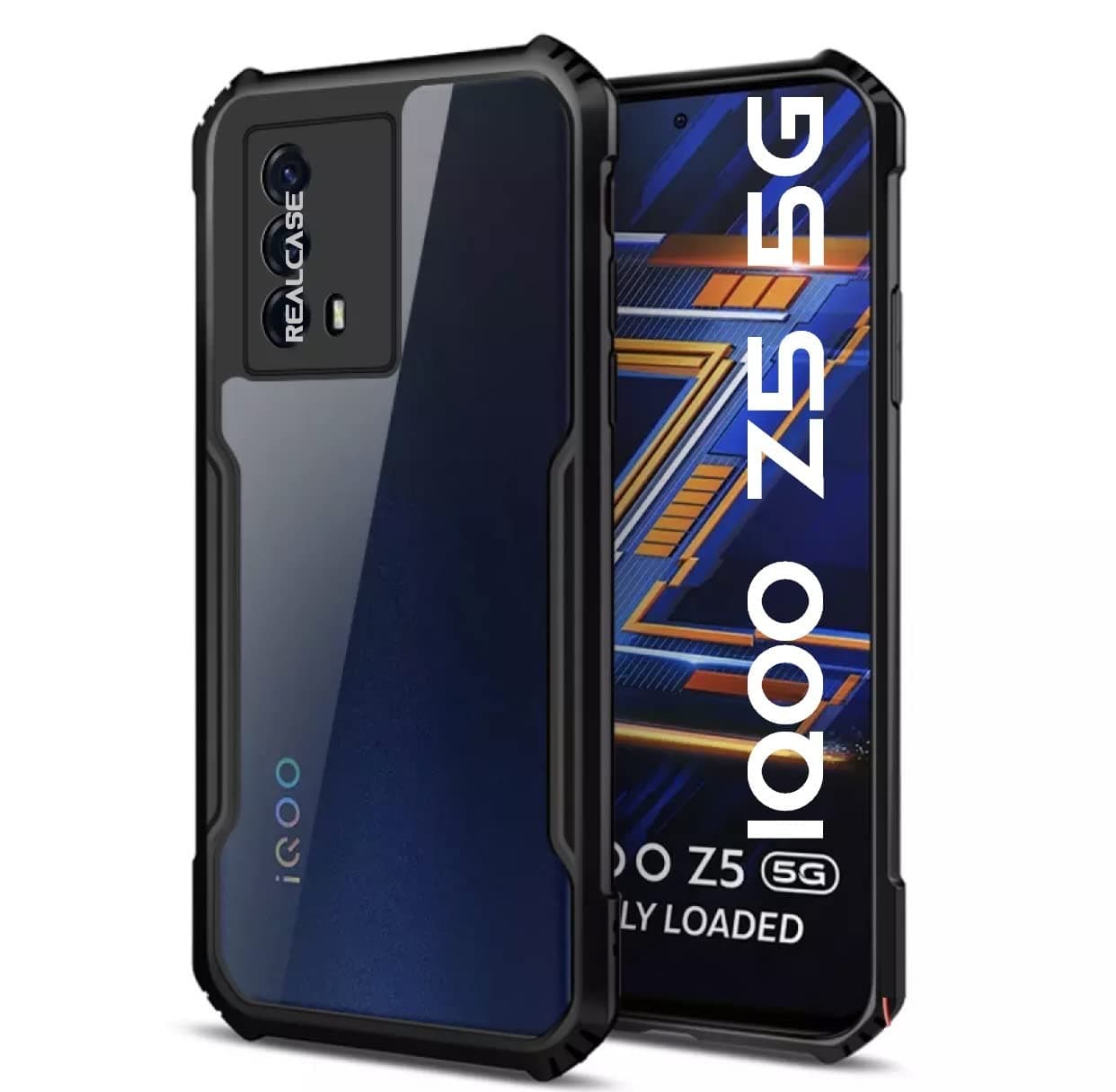 REALCASE IQOO Z5 5G Back Cover, Silicone & Acrylic Clear Hard Transparent Bumper Back Cover Case for IQOO Z5 5G (X Black)