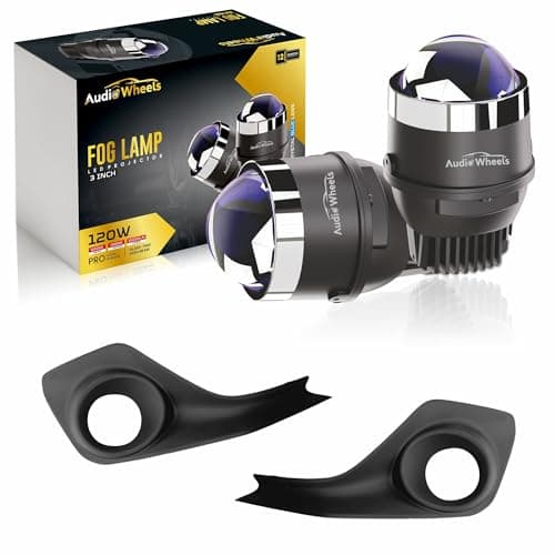 Audio Wheels 3" LED Projector Fog Lamp with Cover - 120W, Tri-Color (White/Warm/Yellow) | with Blue Tint Film | 12V/24V Fog Light for Car & Vehicle Modification | For Maruti Suzuki Swift 2018