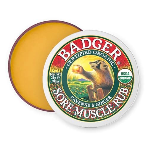 Badger Sore Muscle Rub Cayenne Pepper and Ginger Organic Rub Muscle Relief Balm Warming Muscle Rub Sore Muscle Balm 075 oz