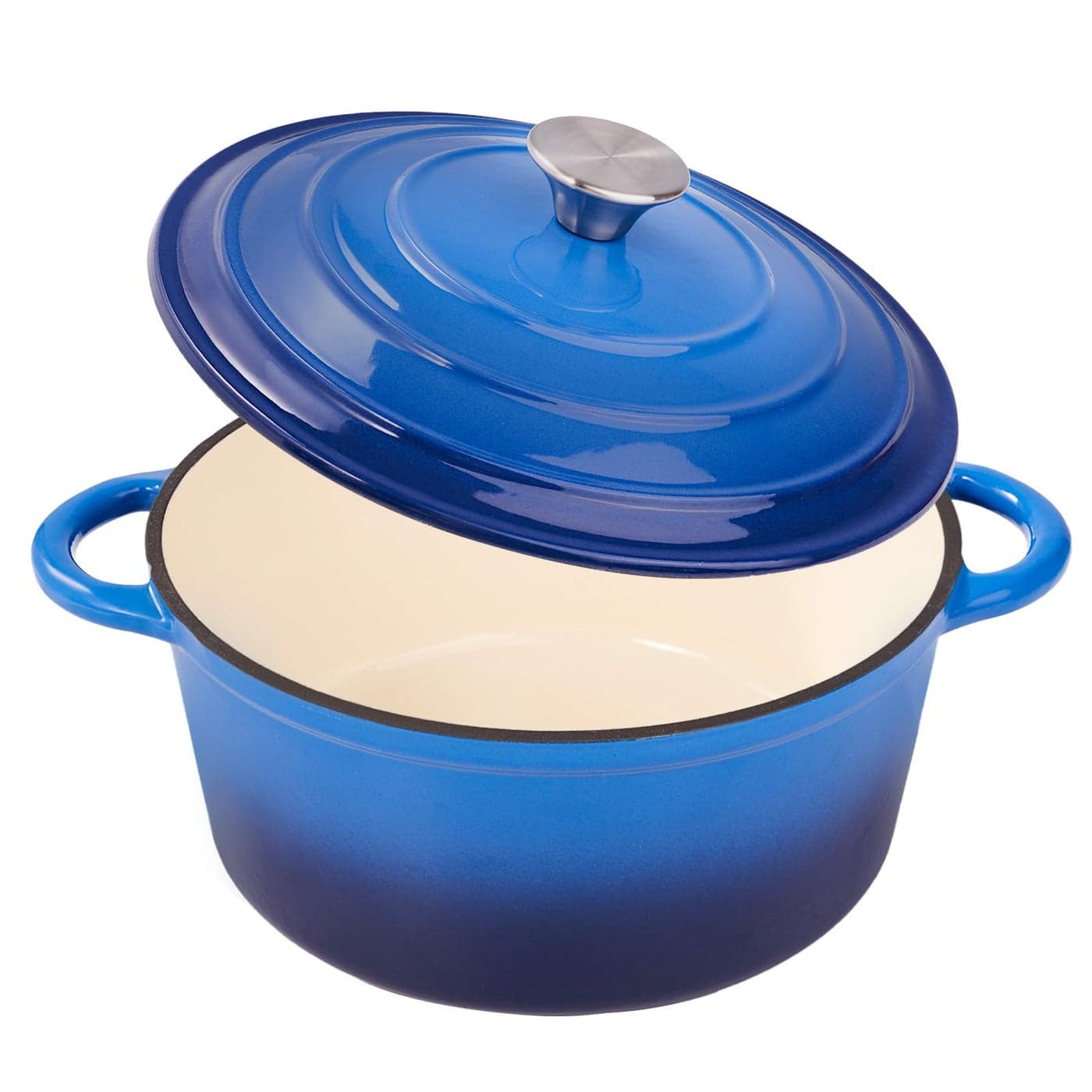 Fijinhom 6 Quart Enameled Cast Iron Dutch Oven Pot with Lid Dual Handle for Bread Baking PreSeasoned Cookware HeavyDuty Oven Safe up to 500 F Nonstick Applicable All Cookings Blue