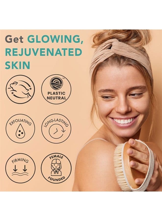 Dry Brushing Body Brush for Lymphatic Drainage & Cellulite - Round Dry Brush for Body Natural Bristle Body Brush for Showering - Skin Brush for Dry Brushing Bath and Exfoliating