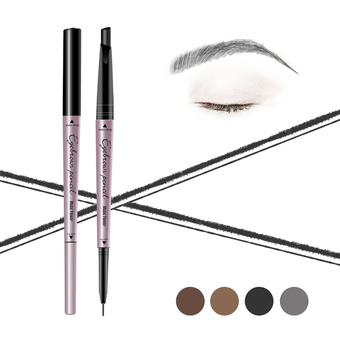 Music Flower Eyebrow Pencil Double Ended Waterproof Natural Brow Enhancing Pen Long lasting Eye Makeup Pack of 1 Black