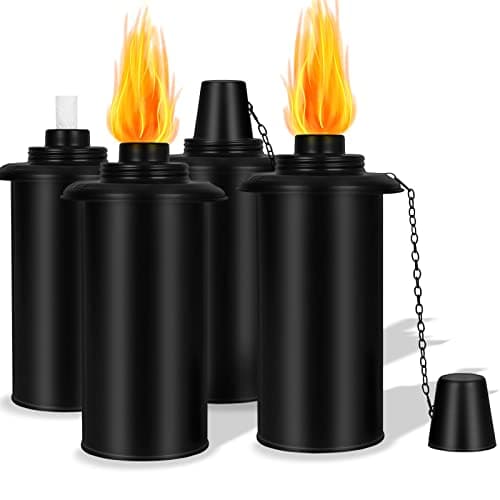 TaoTazon 16oz Torch Canisters, 4 Packs Replacement Torch Refillable Canisters with Wicks and Caps, Metal Decorative Tabletop Lantern for Garden,Patio