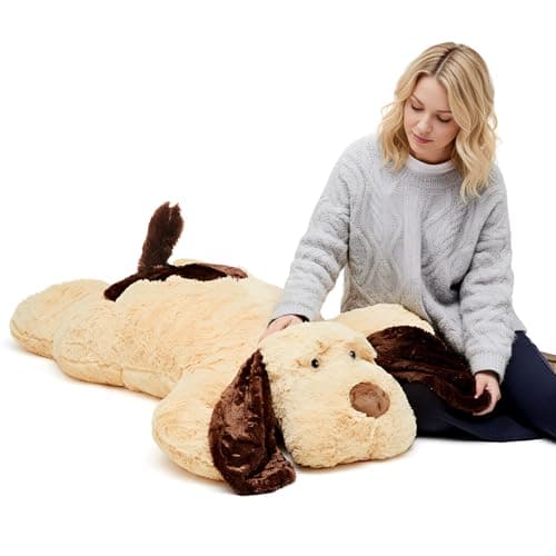 Juexica Giant Dog Stuffed Animal 48 Inch Large Stuffed Dog Plush Body Puppy Pillow for Birthday Party Gift Supplies Light Brown