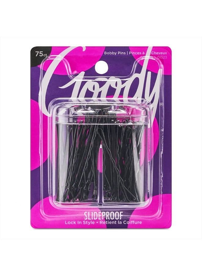 Goody Bobby Pin Box With Magnetic Top - 75 Count, Black - Slideproof And Lock In Place - Suitable For All Hair Types - Pain-Free Hair Accessories For Men, Women, Boys And Girls - All Day Comfort