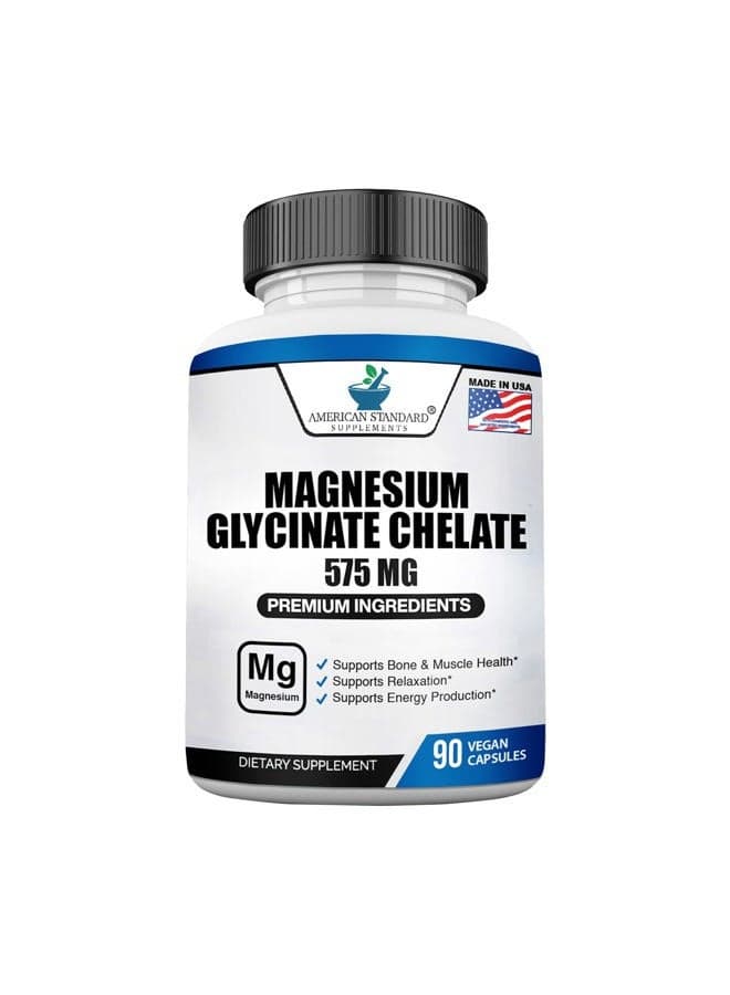 Magnesium Glycinate 575mg per Serving, 90 Veggie Capsules, Magnesium Supplement for Bone & Muscle Health, Chelated for Maximum Absorption
