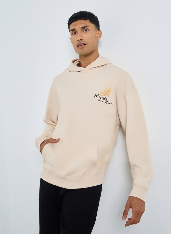Men Off White Horse Print Oversized Hoodie