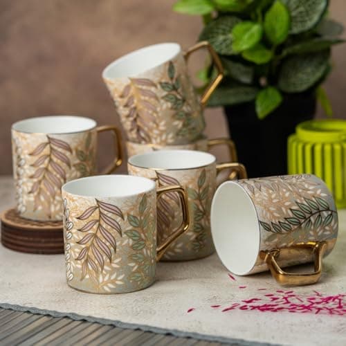 Clay Craft Fine Ceramic Director Coffee Mug Set of 6-215 Ml Each, Mugs for Coffee, Cups Set, Ideal for Gifting, Perfect for Home & Office, Elegant Ceramic Tea Cup Set (E642)