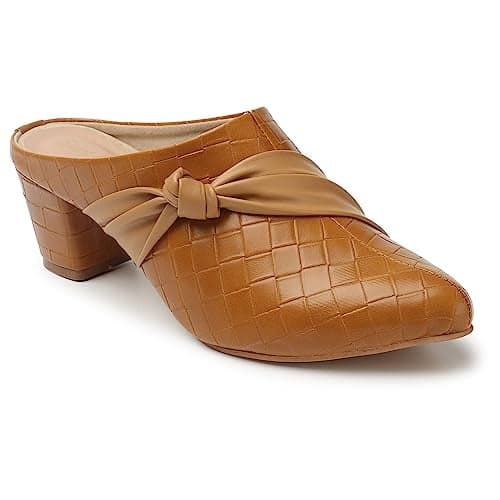 Smart & Sleek Stylish Block Heeled Mule Sandals for Women & Girls(Color-Tan, Size-5)