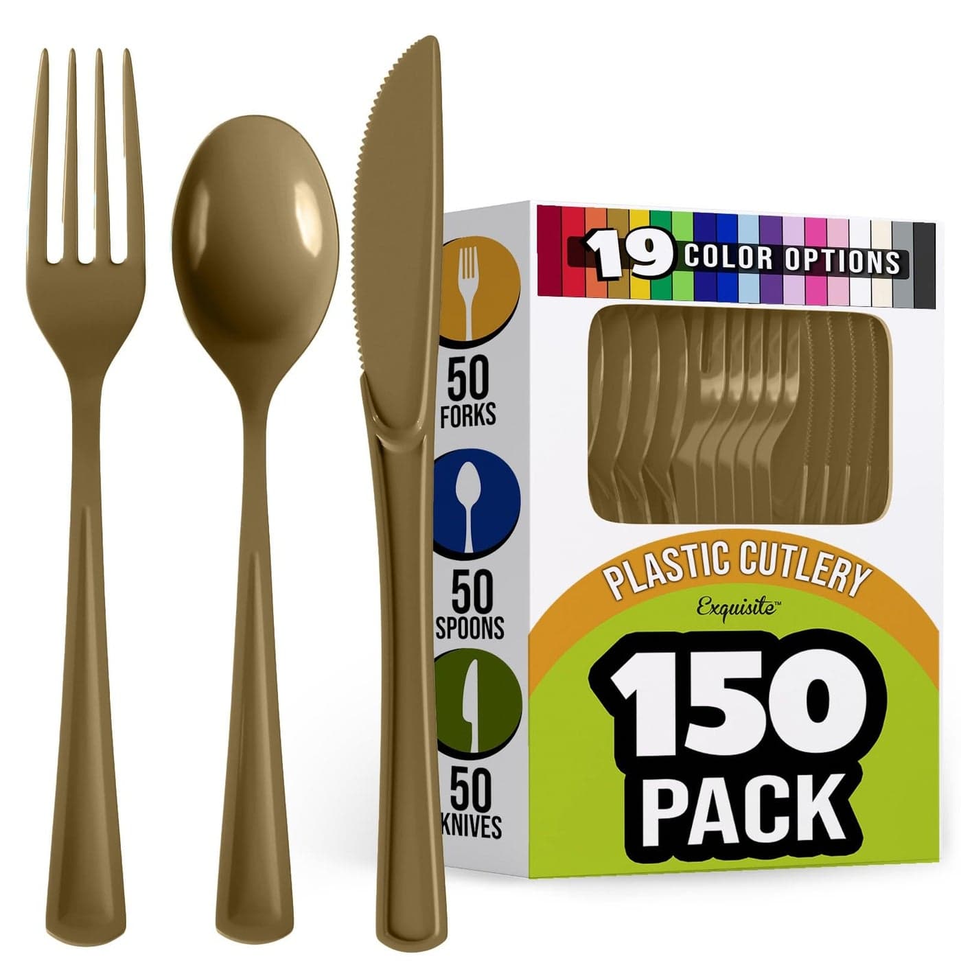 Gold Plastic Silverware Heavy Duty 150 Pcs Gold Plastic Cutlery Sets Utensil Sets 50 Of Each Forks Knives Spoons Disposable Cutlery Set Flatware Set For Party Supplies Party Solids