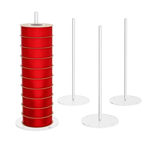 Ribbon Storage Rack Holder4 Clear Acrylic Pack RibbonTape for Sewing Craft Mesh Thread Tape Wreath Crochet Roll for Big Roll Ribbonto 100yard Florist Arts Wrapping Gift 4PRound15inch