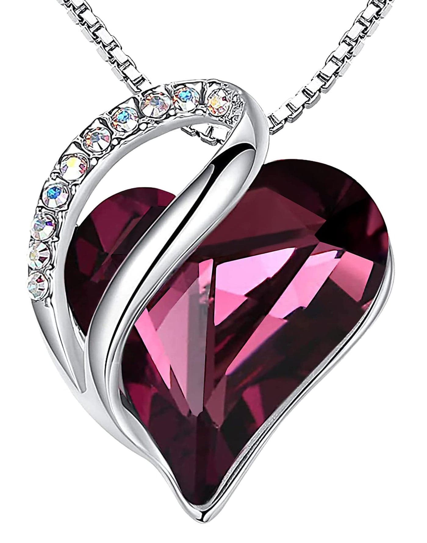 Leafael Necklaces for Women, Infinity Love Birthstone Heart Pendant with Amethyst Pink Crystal for February, Birthday Jewelry Gifts for Her, Mom, and Wife, Silver Plated, 18 plus 2 inch Chain