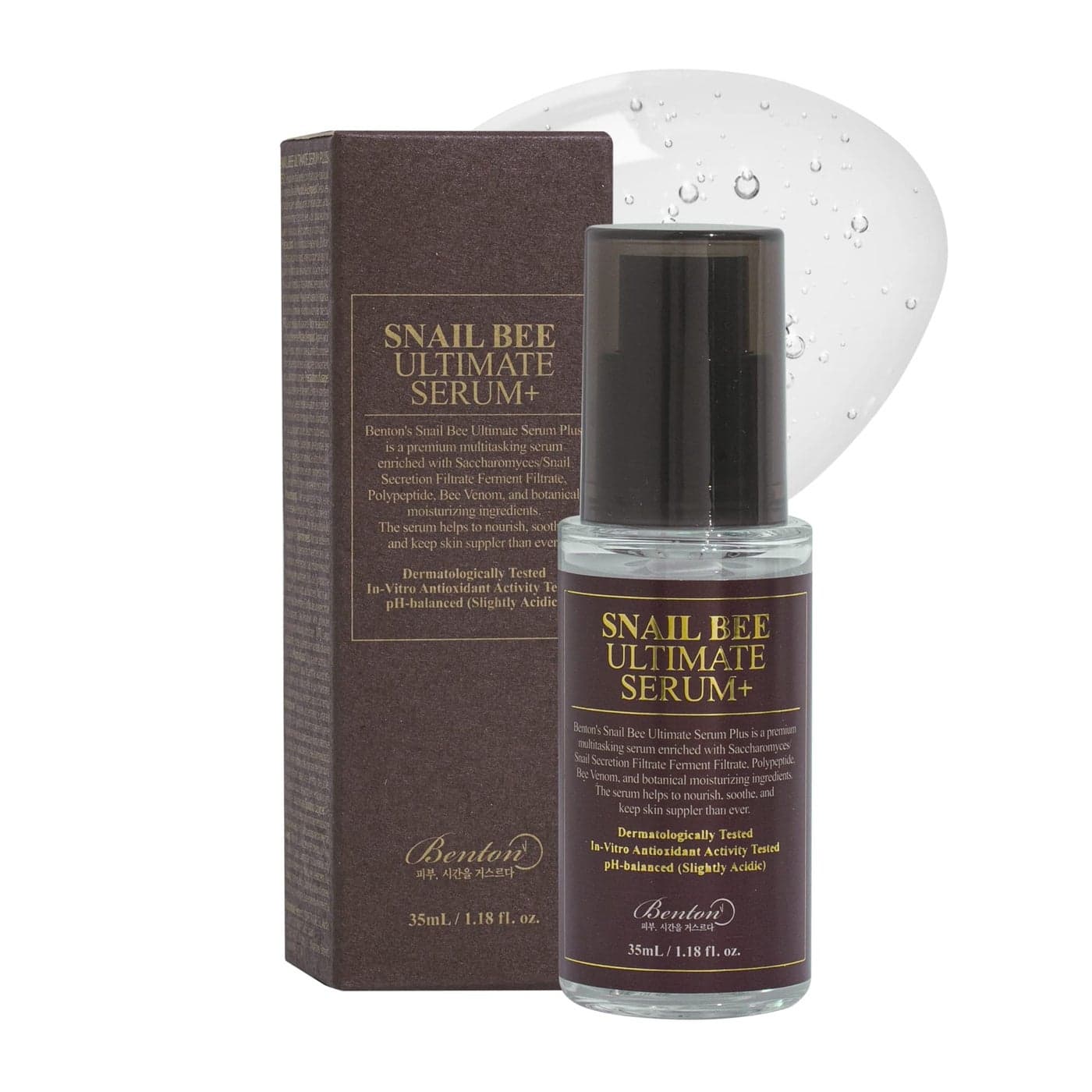 BENTON Snail Bee Ultimate Serum Plus 35ml 118 floz Snail Secretion Filtrate Bee Venom Tea Tree Leaf Water Contained Skin Nourishing Soothing Facial Serum for Sensitive Dry Skin