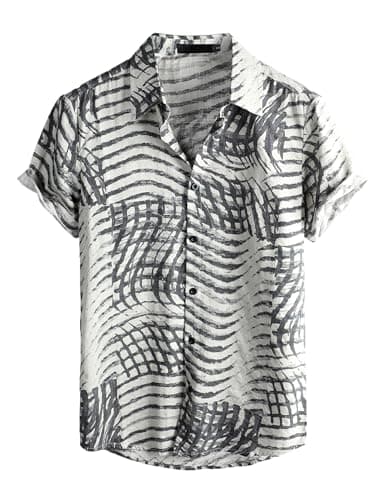 VATPAVE Mens Casual Hawaiian Floral Shirts Short Sleeve Button Down Tropical Shirts Beach Summer Shirts Medium Black/White