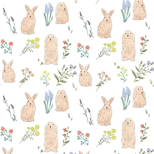 LiveGallery Cartoon Rabbit Wallpaper Lavender Wallpapers Flower Plants Wall Paper Peel and Stick Contact Paper for Bedroom Living Room Offices Nursery Bathroom Kitchen Home Walls Decoration A