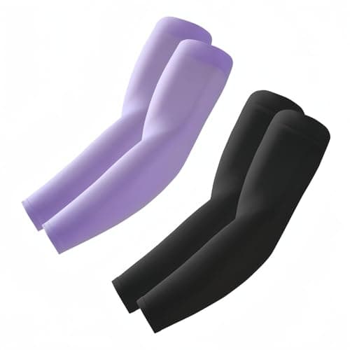 ROXUN 2 Pairs Arm Sleeves, Cooling UV Sun Protection Sports Compression for Men/Women Black+Purple