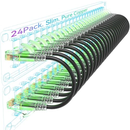 Sokqovt Cat6a Patch Cables Slim 10ft 24 Pack Flexible Cat6 Ethernet Patch Cable 10G 550MHZ 28AWG Pure Copper Cat6 Patch Cable for Network Cabinet Cat 6 Patch Cable Black