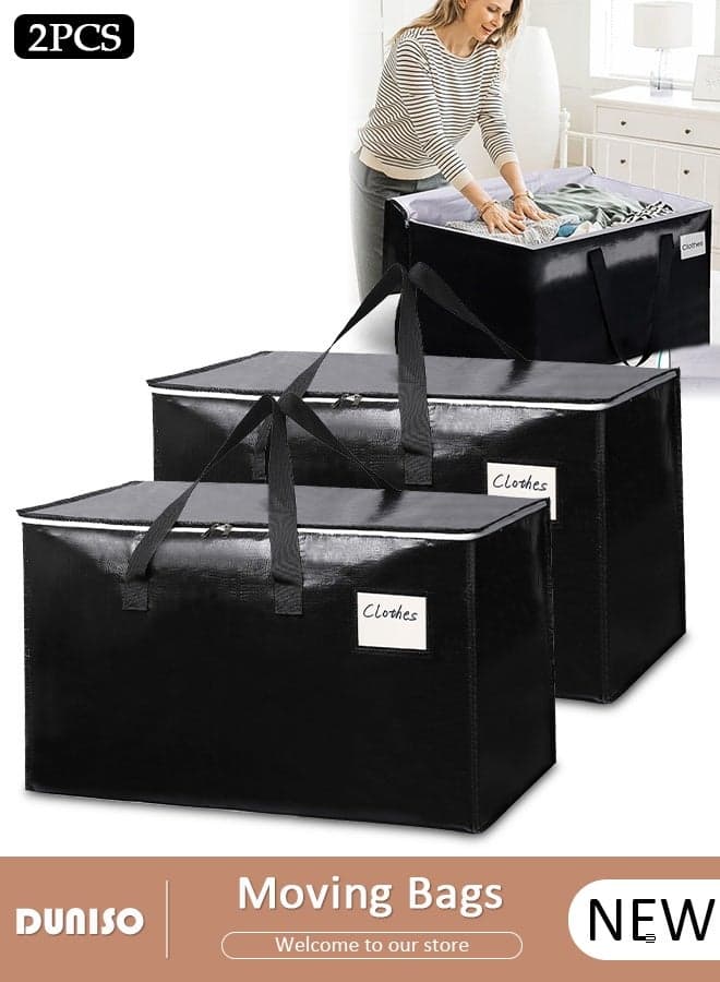 2PCS Large Moving Bags, Storage Bag with Reinforced Handles and Double Zippers, Water Resistant Foldable Storage Totes Clothes Organizer for Travelling, Moving, Camping Packing Storing College Dorms