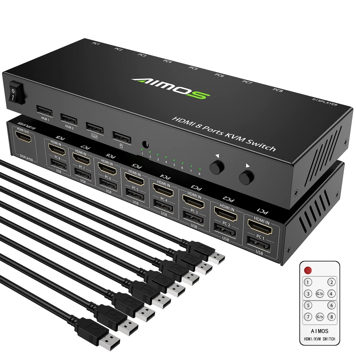 HDMI KVM Switch 8 in 1 Out USB 20 HDMI KVM Switcher Box Support 4K30Hz for 8 PC Share Keyboard and Mouse Compatible with WindowsLinuxMac System etc