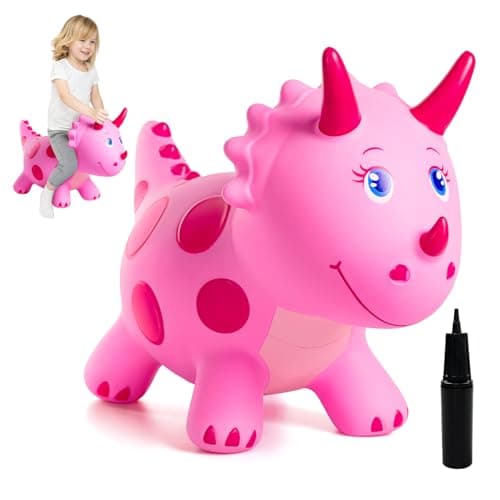 ZOOJOY Dinosaur Bouncy Animal Hopper Inflatable Bouncy Horse Toys for Toddlers 13 Rideon Bouncing Toys for ChristmasBirthday Gifts for Boys Girls Pink Gril Toys WFree Pump