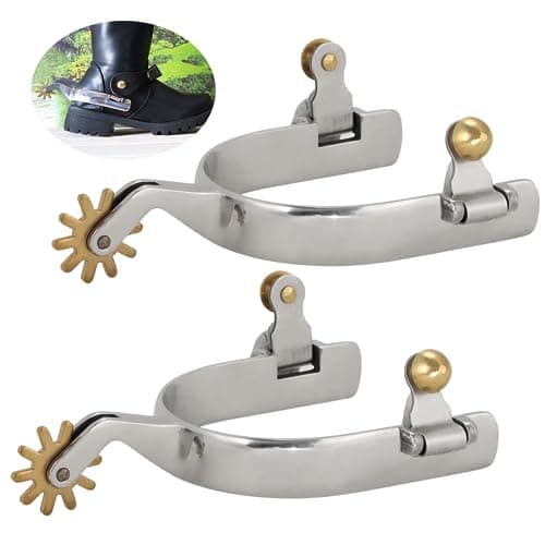 Anjetan 1 Pair Horse Spurs Stainless Steel Horse Spurs for Men Women Western Cowboy Spurs with Copper Rowel Horse Boot Spurs Mens Roping Spurs Horse Spurs with Gear Horse Riding Accessories