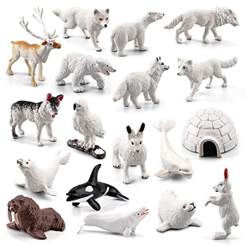 EOIVSH 18PCS Arctic Animal Figures Realistic Polar Animal Toys Figurines for Kids Toddlers Plastic Ocean Sea Creatures Figures with Arctic Fox Wolf Snowy Owl Polar Bear Reindeer Bluga Whale