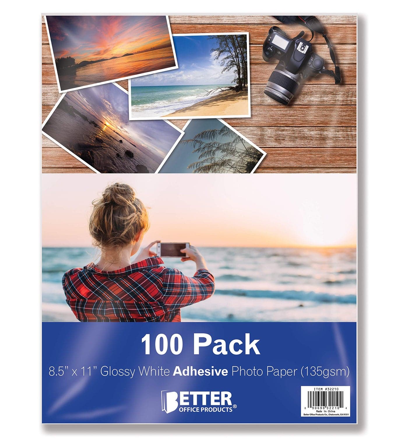 Better Office Products Self-Adhesive Photo Paper, Sticky Photo Paper, Glossy, 8.5 x 11 Inch, 100 Sheets, 135 gsm, Letter Size, 100 Count Pack