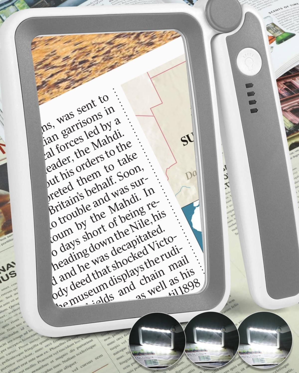 AKKYCVS Magnifying Glass with Light Rechargeable 5X Large Page Magnifier for Reading Folding Handheld Dimmable LED Lighted Rectangle Magnifier for Reading Book Small Print for Seniors Low Vision
